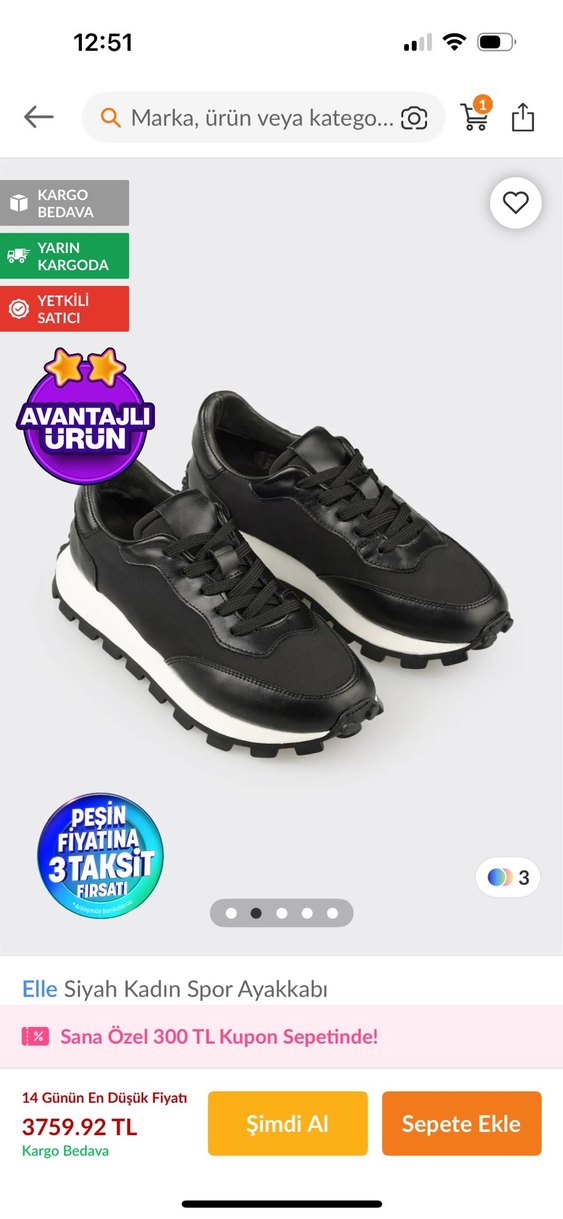 Elle Siyah Kadın Spor Ayakkabı - Görsel 2