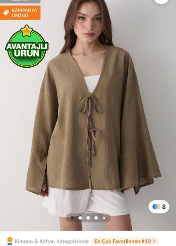 Diğer JASTE Kadin Koyu Haki Çift Baglama Keten Kimono