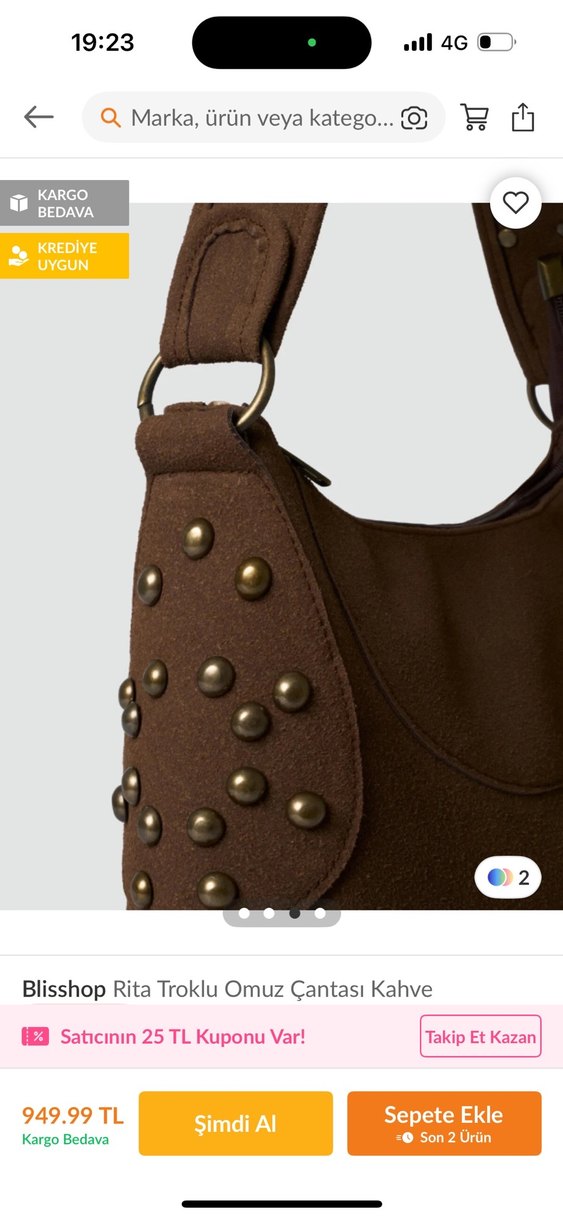 Blisshop Kahverengi Trok Detaylı Süet Omuz Çantası - Görsel 3