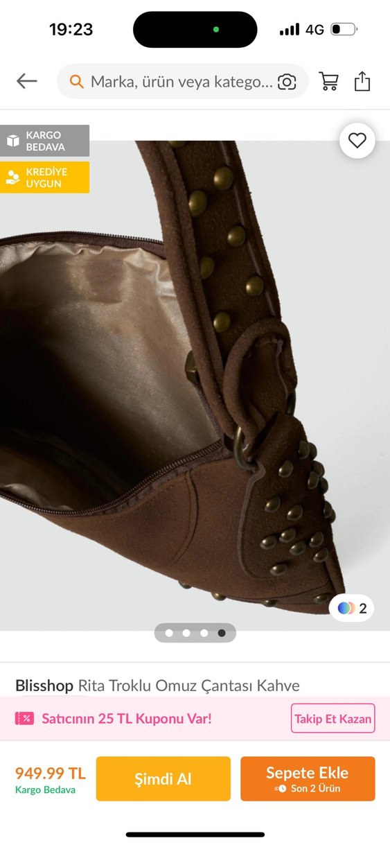 Blisshop Kahverengi Trok Detaylı Süet Omuz Çantası - Görsel 4