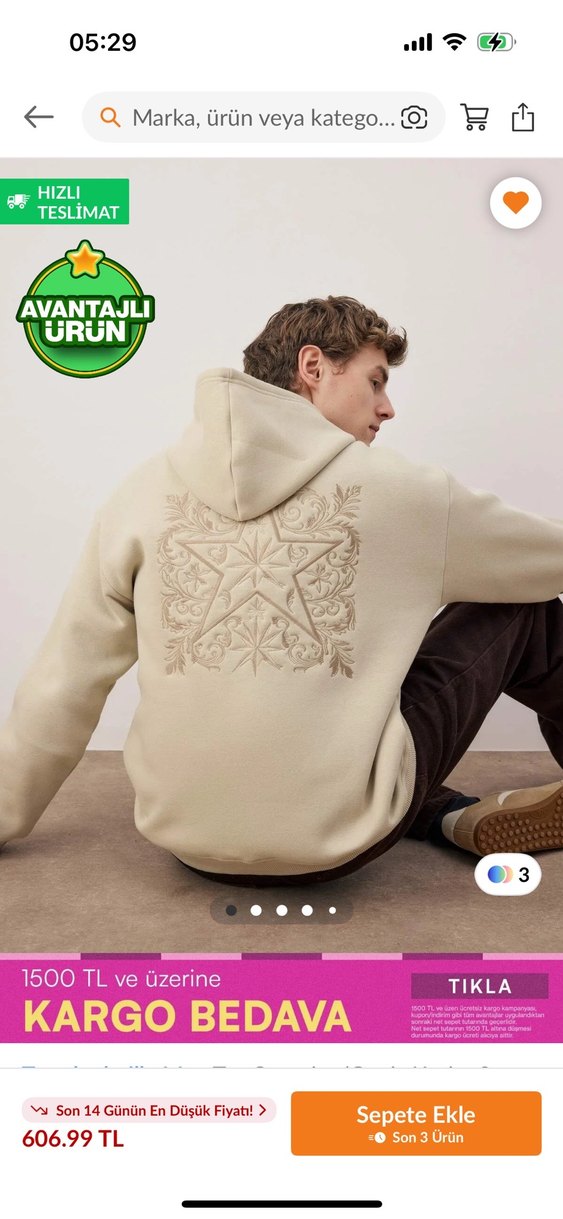 Trendyolmilla Man Tas Oversize/Sirti Nakis Detayli Kapüsonlu - Görsel 3