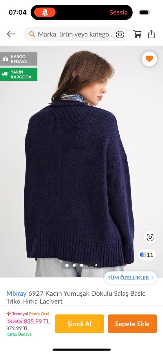 Mixray6927 Kadin Yumusak Dokulu Salas Basic Triko Hirka Lacivert - Görsel 3