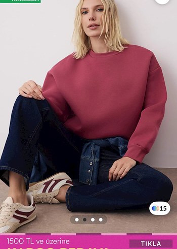 Gül Kurusu Oversize/Bisiklet Yaka Kalin/Içi polarli Sweat - Görsel 2