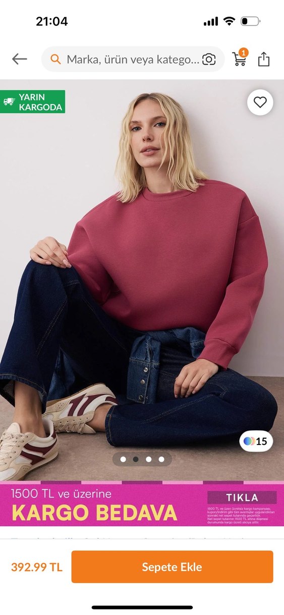 Gül Kurusu Oversize/Bisiklet Yaka Kalin/Içi polarli Sweat - Görsel 2