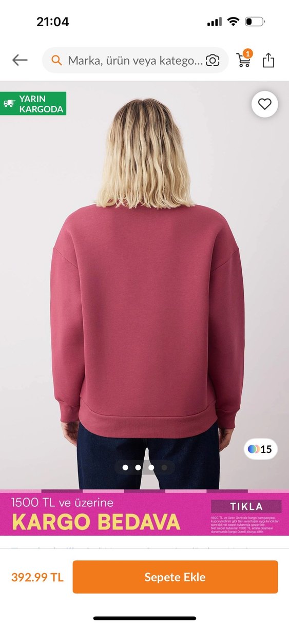 Gül Kurusu Oversize/Bisiklet Yaka Kalin/Içi polarli Sweat - Görsel 3