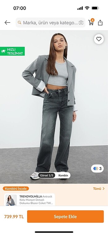 Antrasit yüksek bel wide leg jeans