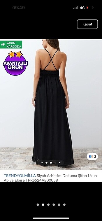 TRENDYOLMILLA Siyah A-Kesim Dokuma şifon Uzun Abiye Elbise - Görsel 2