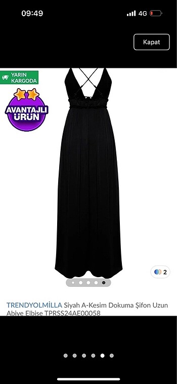 TRENDYOLMILLA Siyah A-Kesim Dokuma şifon Uzun Abiye Elbise - Görsel 5