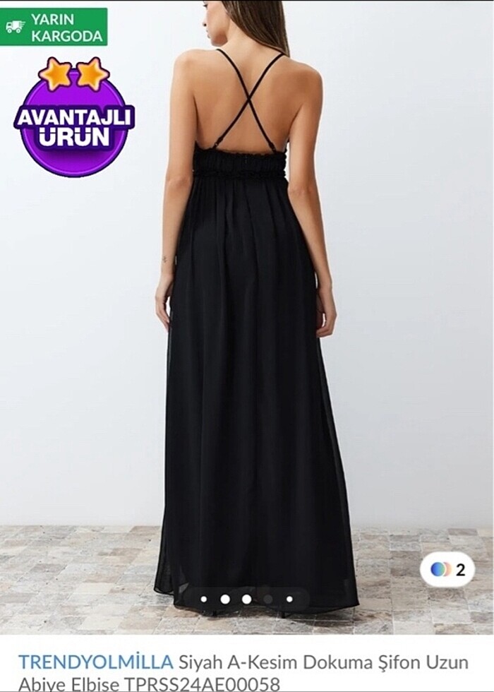 TRENDYOLMILLA Siyah A-Kesim Dokuma şifon Uzun Abiye Elbise - Görsel 2