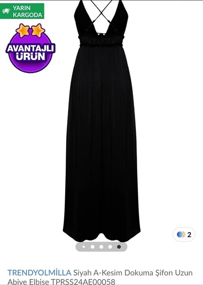 TRENDYOLMILLA Siyah A-Kesim Dokuma şifon Uzun Abiye Elbise - Görsel 5