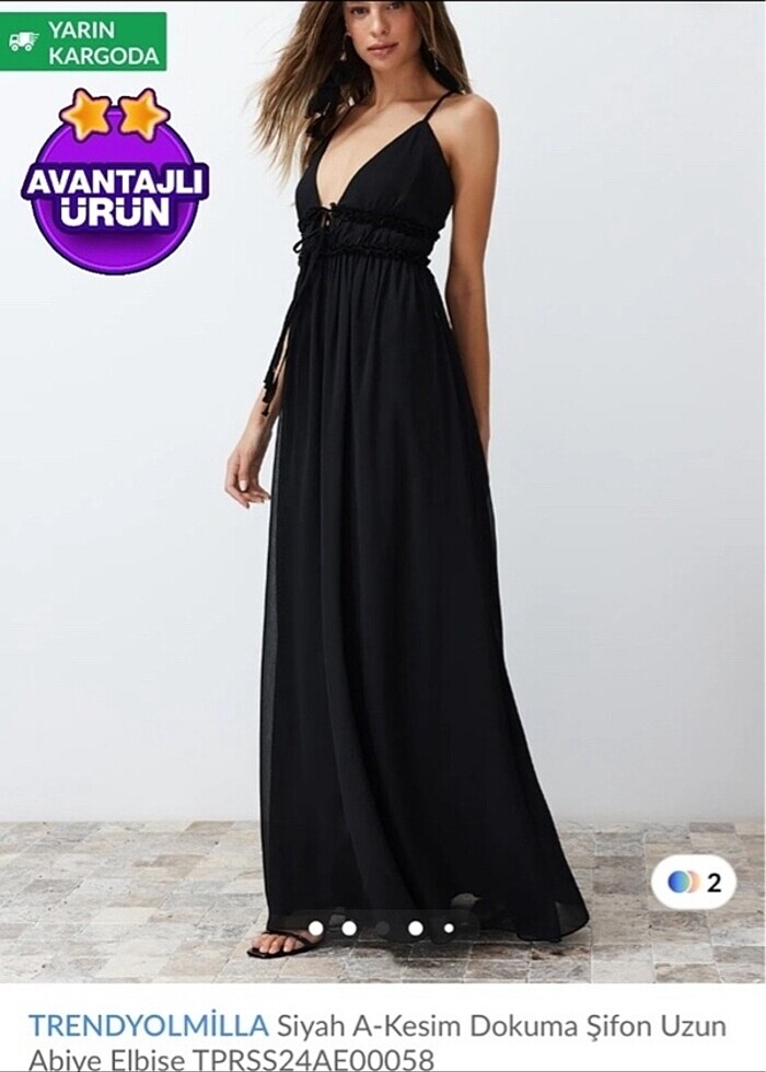 TRENDYOLMILLA Siyah A-Kesim Dokuma şifon Uzun Abiye Elbise - Görsel 3