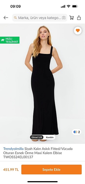 Trendyolmilla Siyah Kalin Askili Fitted/Vücuda Oturan Esnek Örme
