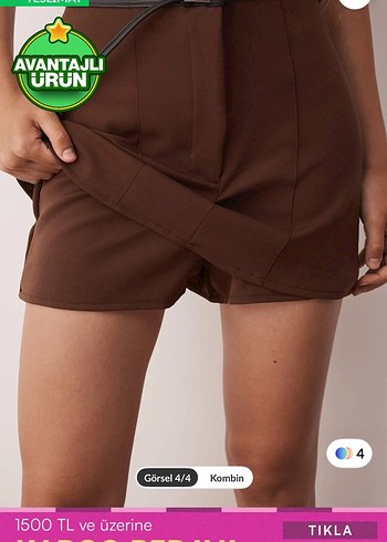Kahverengi Mini Şort Etek - Görsel 3