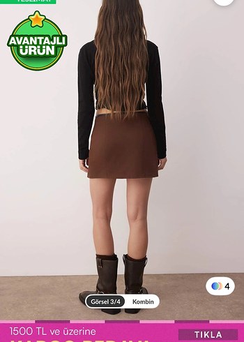 Kahverengi Mini Şort Etek - Görsel 2