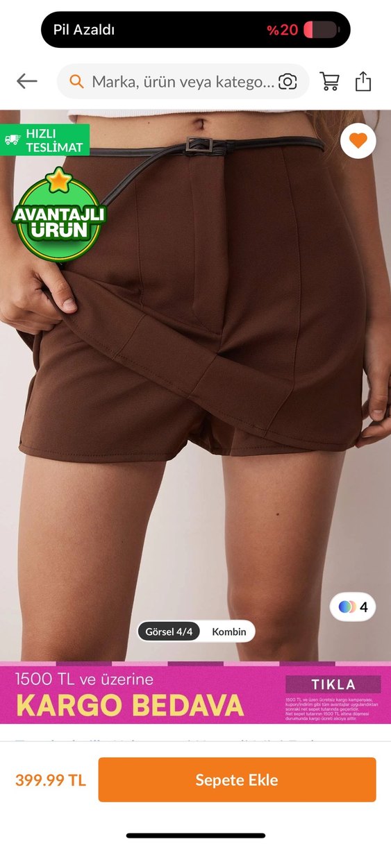 Kahverengi Mini Şort Etek - Görsel 3