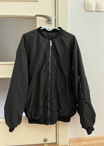 Unisex Siyah Fermuarlı Bomber Ceket