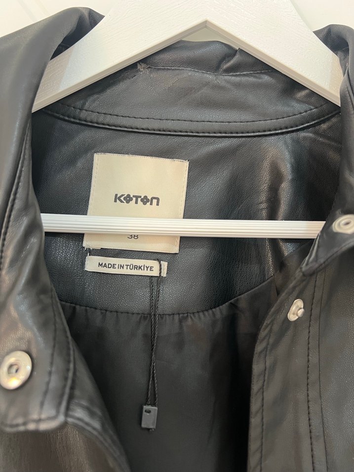 Kadın Beyaz Siyah Ekose Midi Deri Ceket - Görsel 5