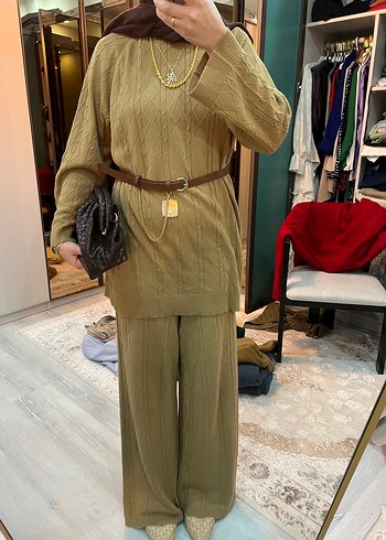 Camel Renkli Kemerli Kadın Uzun Takım - Görsel 4