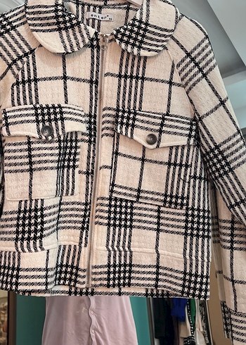 beyaz Düğmeli Kareli Midi Kadın Ceket - Görsel 2