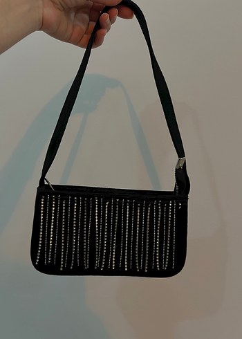 Siyah Süet taşlı Nakışlı Fermuarlı Kadın Çanta - Görsel 4
