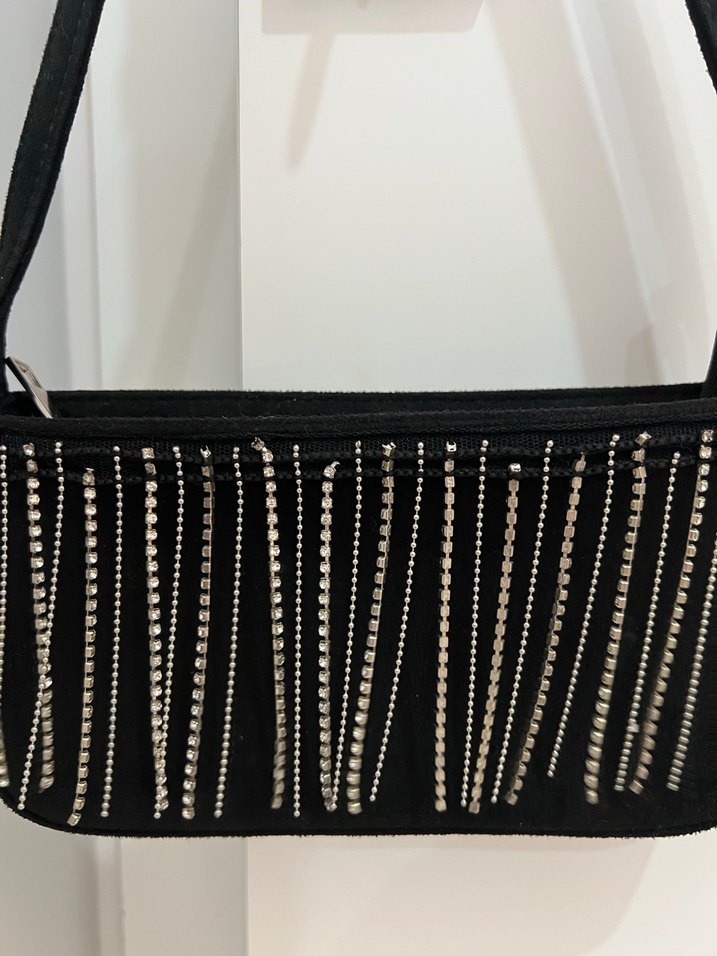 Siyah Süet taşlı Nakışlı Fermuarlı Kadın Çanta - Görsel 2