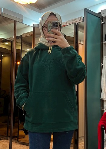 Yeşil Yüksek Yakalı Salaş Sweatshirt - Görsel 3