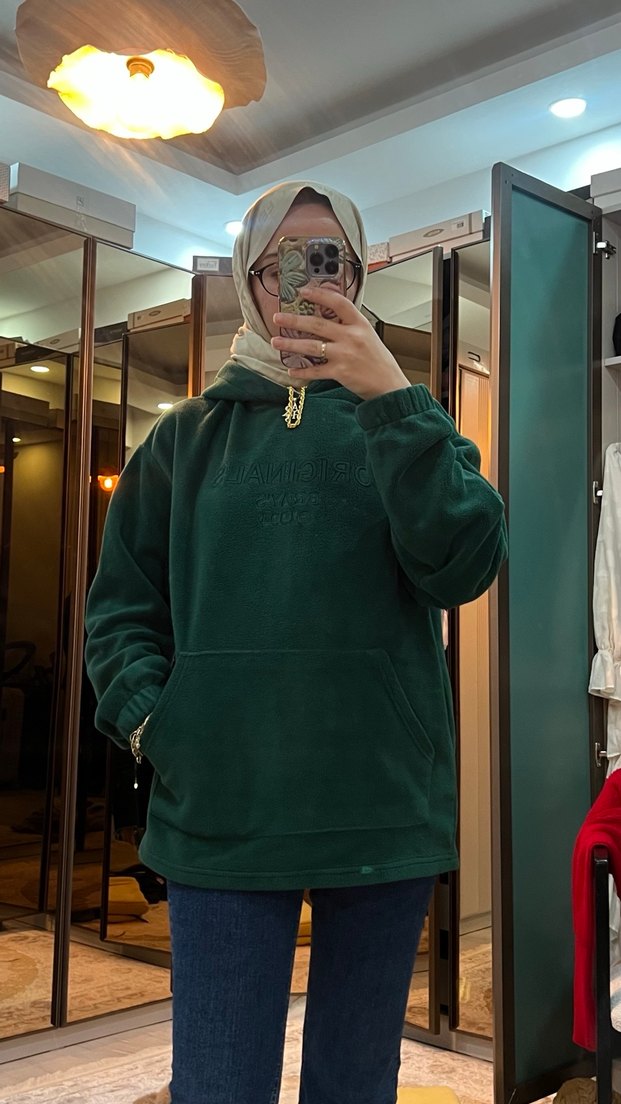 Yeşil Yüksek Yakalı Salaş Sweatshirt - Görsel 2