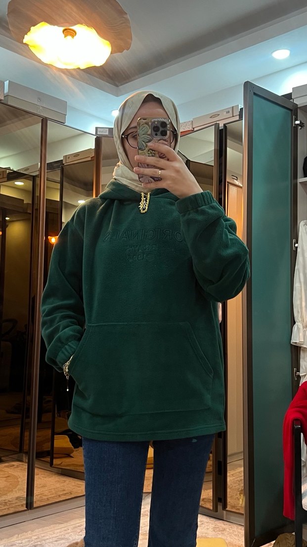 Yeşil Yüksek Yakalı Salaş Sweatshirt - Görsel 3