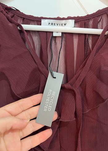 Bordo Fırfırlı Bohem V Yaka Kadın Bluz - Görsel 3