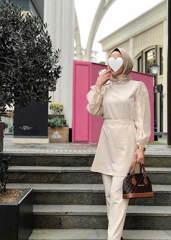 Şeffaf Kol Detaylı Camel Kadın Takım - Görsel 3