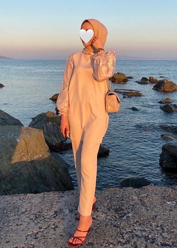 Şeffaf Kol Detaylı Camel Kadın Takım - Görsel 2