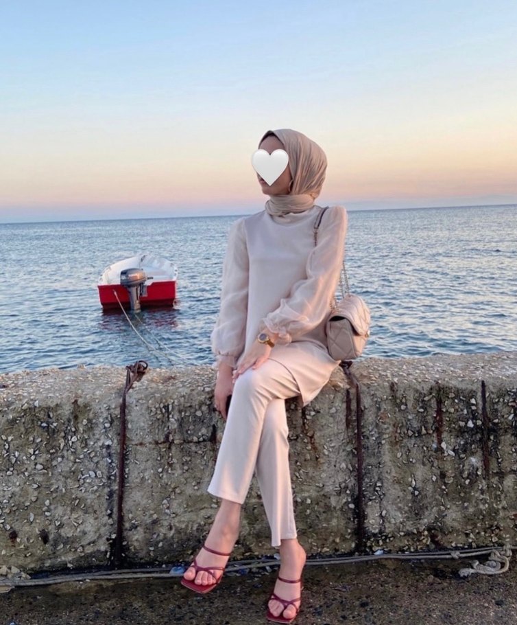 Şeffaf Kol Detaylı Camel Kadın Takım - Görsel 4