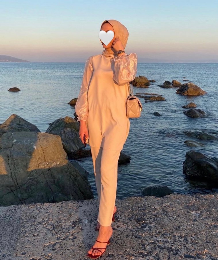 Şeffaf Kol Detaylı Camel Kadın Takım - Görsel 2