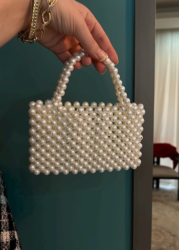 İnci İşlemeli Beyaz Vintage Kadın Çanta - Görsel 2