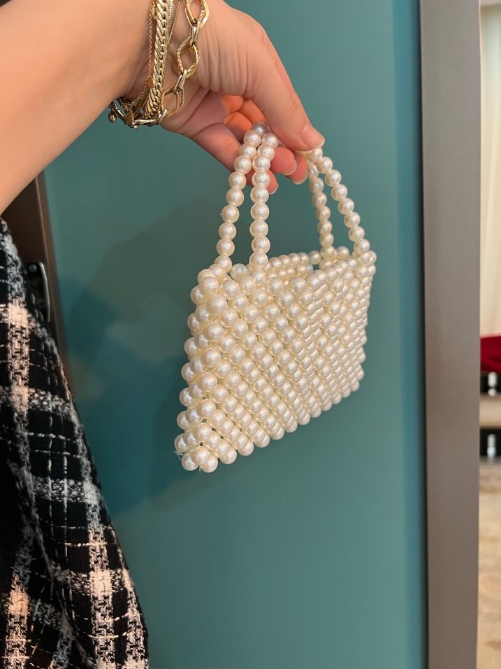 İnci İşlemeli Beyaz Vintage Kadın Çanta - Görsel 4