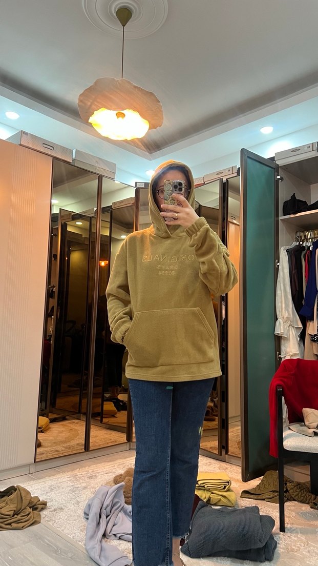 Kadın Kahverengi Kapüşonlu Rahat Sweatshirt - Görsel 2