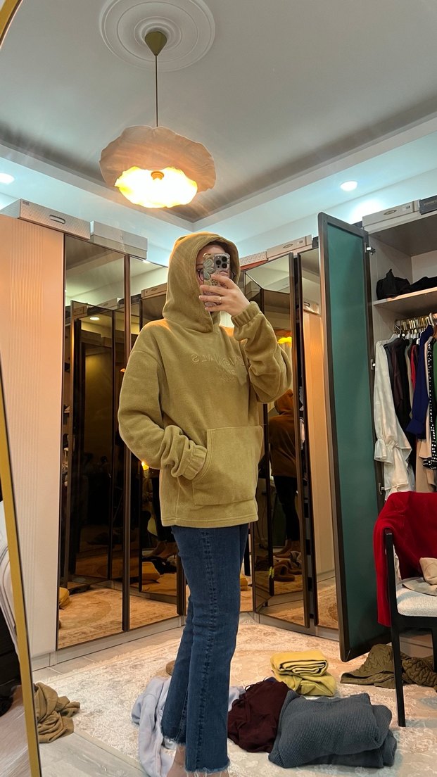 Kadın Kahverengi Kapüşonlu Rahat Sweatshirt - Görsel 3