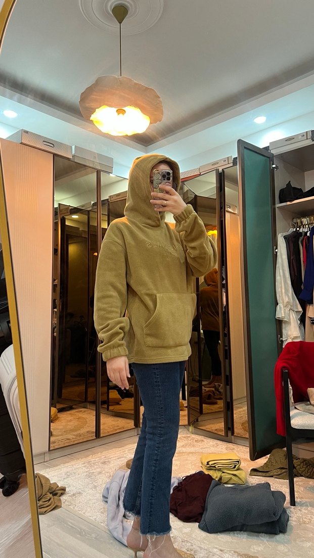 Kadın Kahverengi Kapüşonlu Rahat Sweatshirt - Görsel 4