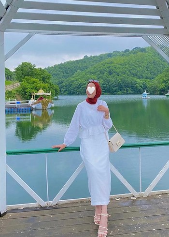 Keten Kumaş Beyaz Etek ve Bluz Takım - Görsel 2