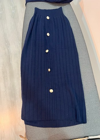 Kemerli Lacivert Kamuflaj Desenli Uzun Kadın Takım - Görsel 5