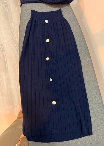 Kemerli Lacivert Kamuflaj Desenli Uzun Kadın Takım - Görsel 4