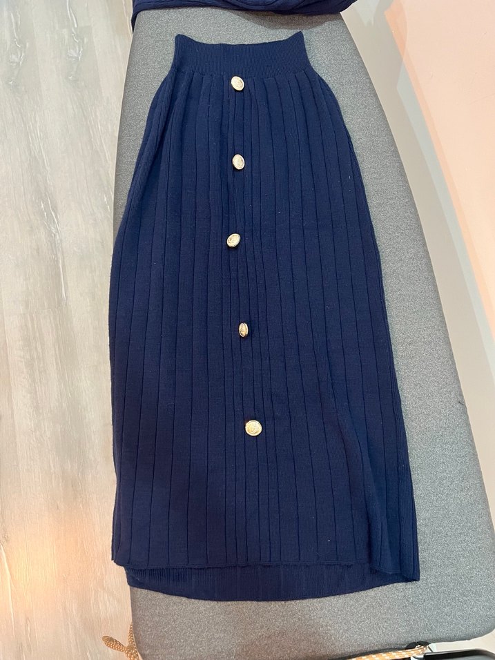 Kemerli Lacivert Kamuflaj Desenli Uzun Kadın Takım - Görsel 5