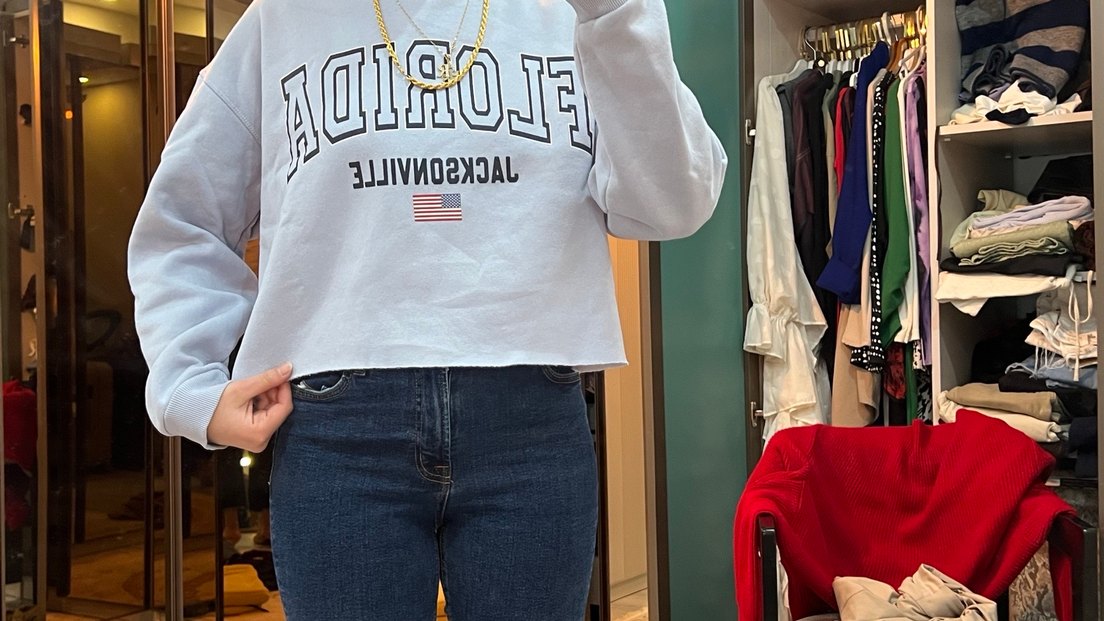 Mavi Baskılı Kadın Sweatshirt - Görsel 3