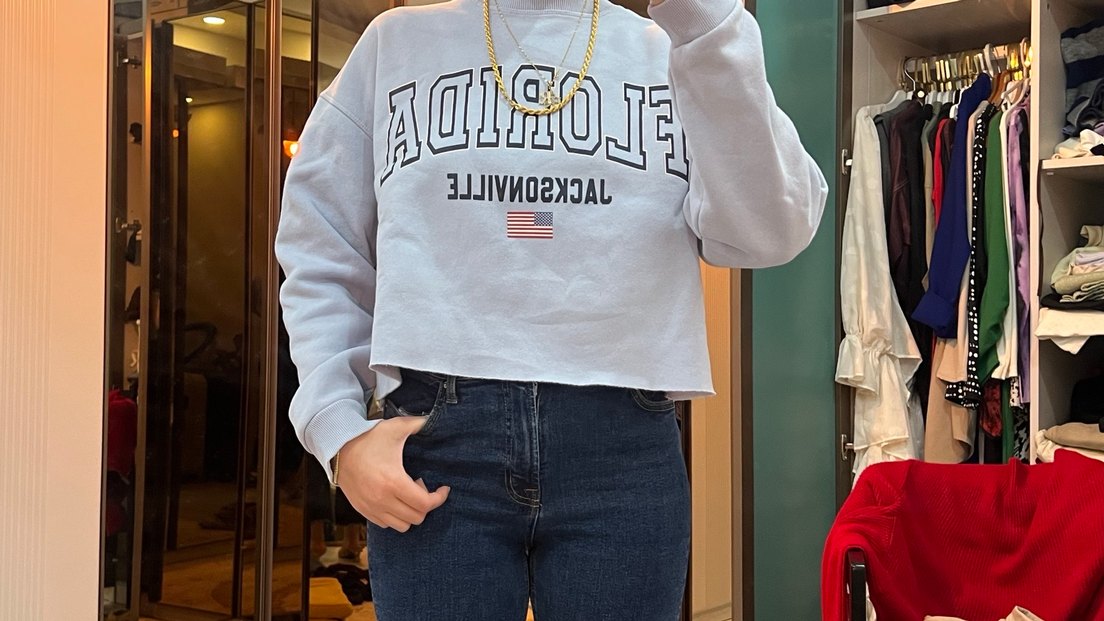 Mavi Baskılı Kadın Sweatshirt - Görsel 2