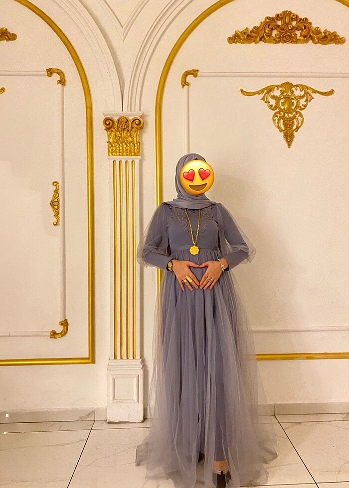 Gri tül dantelli  abiye - Görsel 2