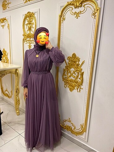 Lila boncuk tül abiye