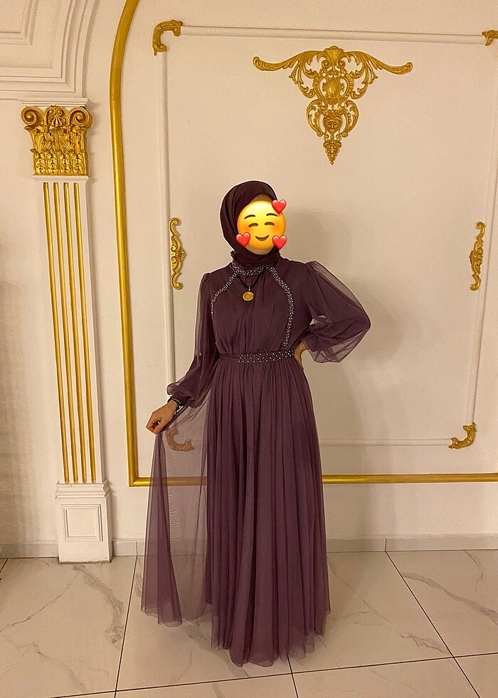 Lila boncuk tül abiye - Görsel 2