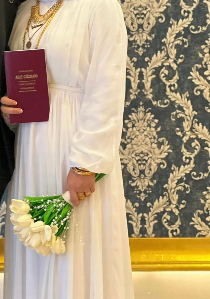 Uzun Kollu Beyaz A Kesim Düğün Elbisesi - Görsel 2