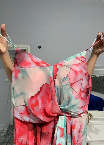 Drapeli Straplez Uzun Kadın Elbise - Görsel 2