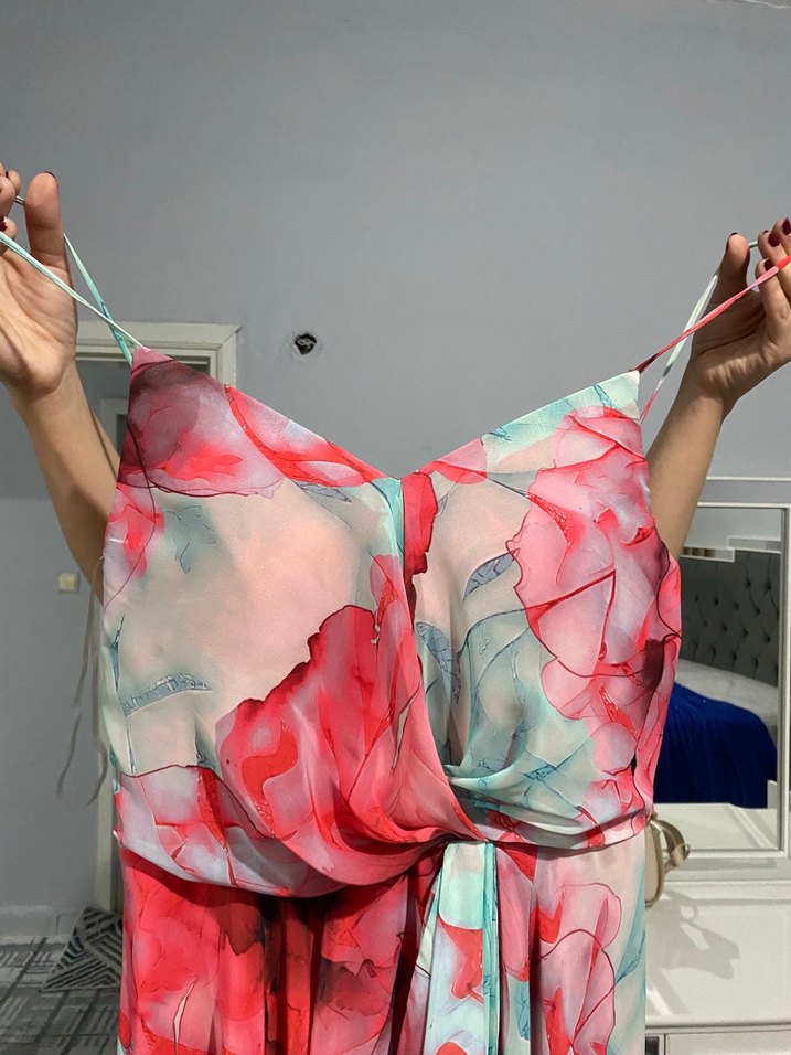 Drapeli Straplez Uzun Kadın Elbise - Görsel 2